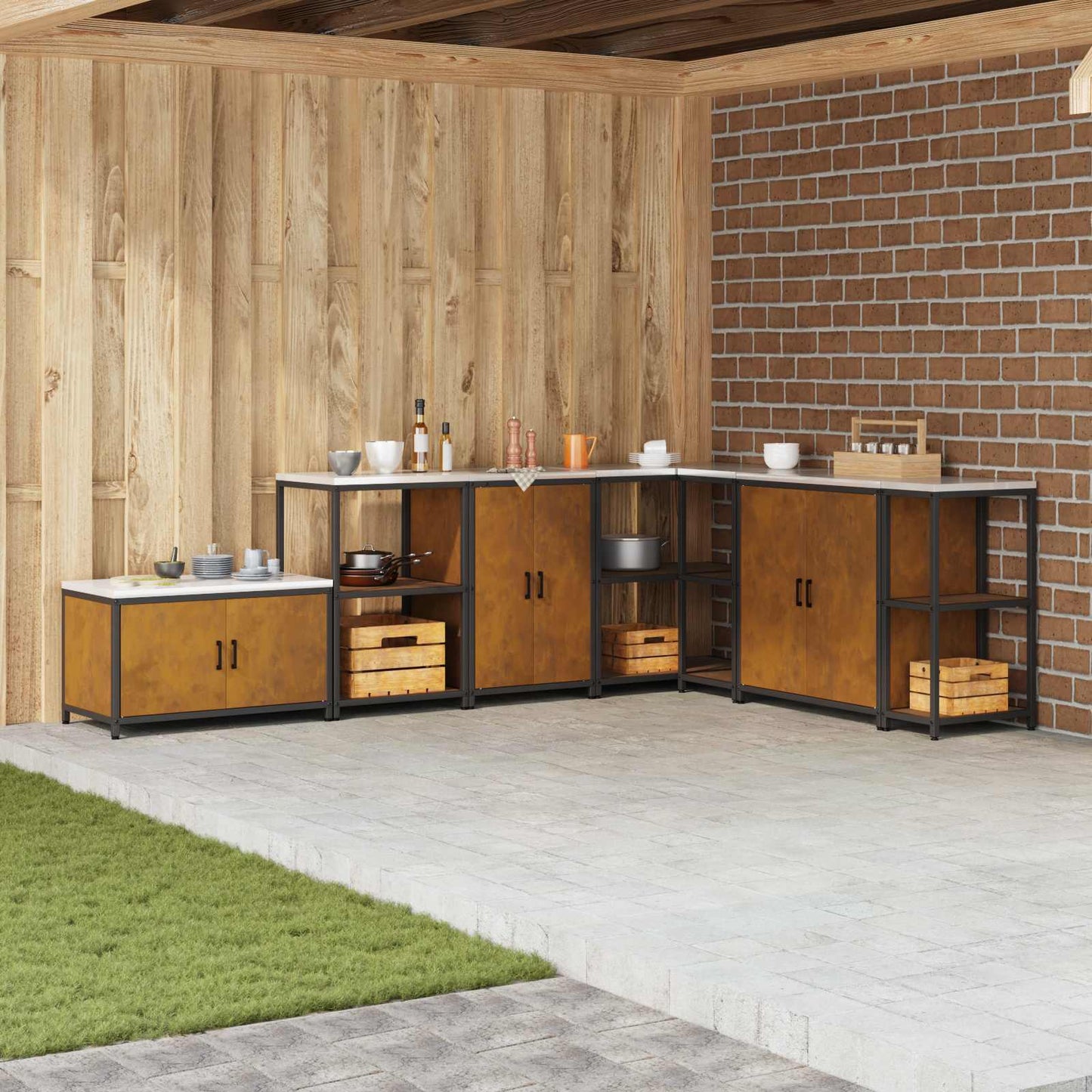 vidaXL Küchenaufbewahrung mit Regal Rostig 60 x 50 x 92 cm Stahl