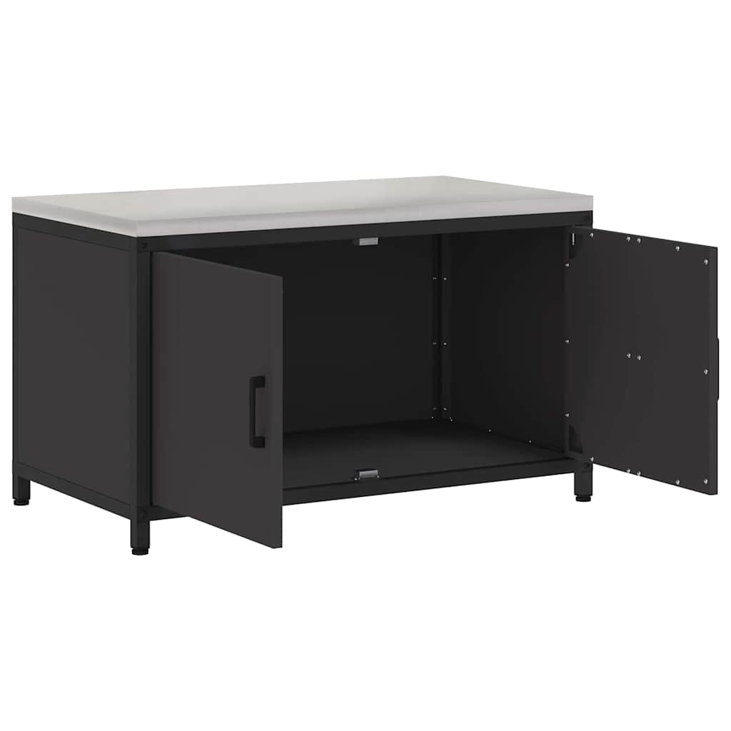 vidaXL Küchenaufbewahrung mit Regal Schwarz 60 x 50 x 92 cm Stahl
