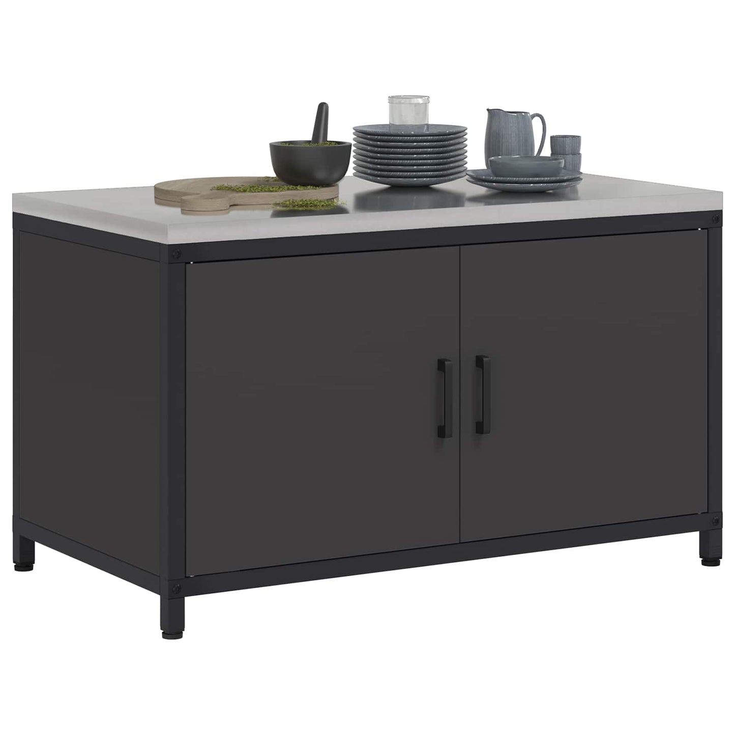 vidaXL Küchenaufbewahrung mit Regal Schwarz 60 x 50 x 92 cm Stahl