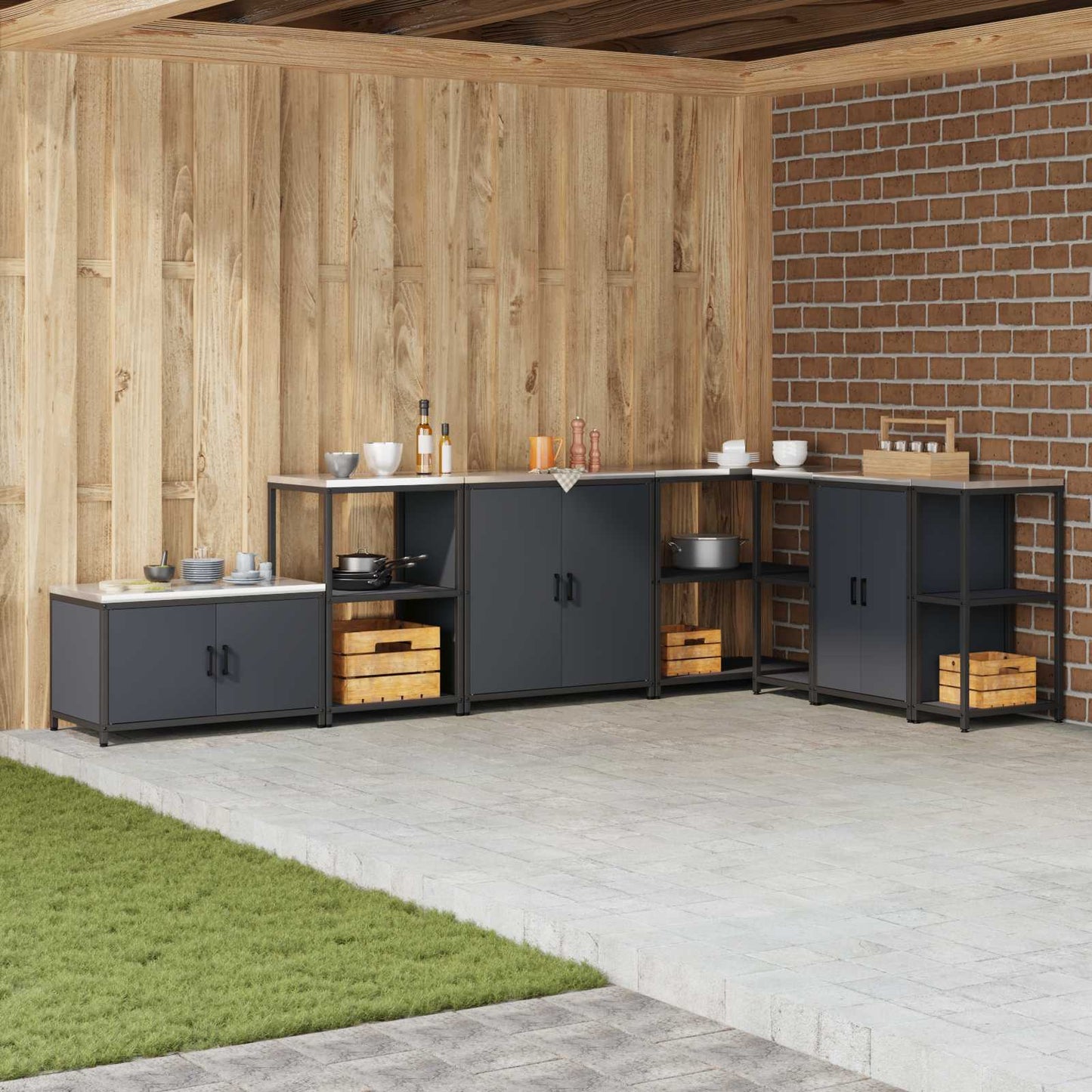vidaXL Küchenaufbewahrung mit Regal Anthrazit 60 x 50 x 92 cm Stahl
