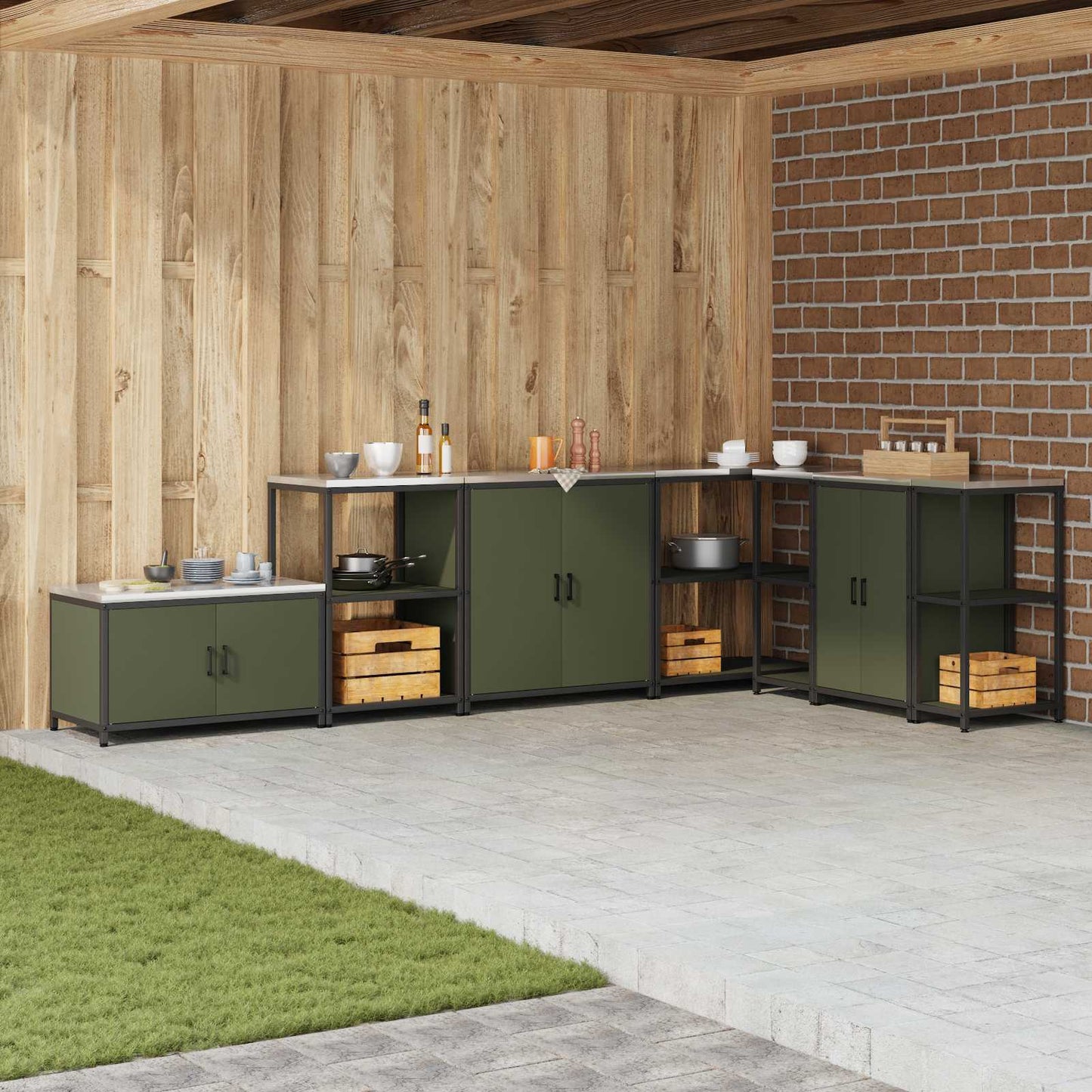 vidaXL Küchenaufbewahrung mit Regal Olive Grün 60 x 50 x 92 cm Stahl
