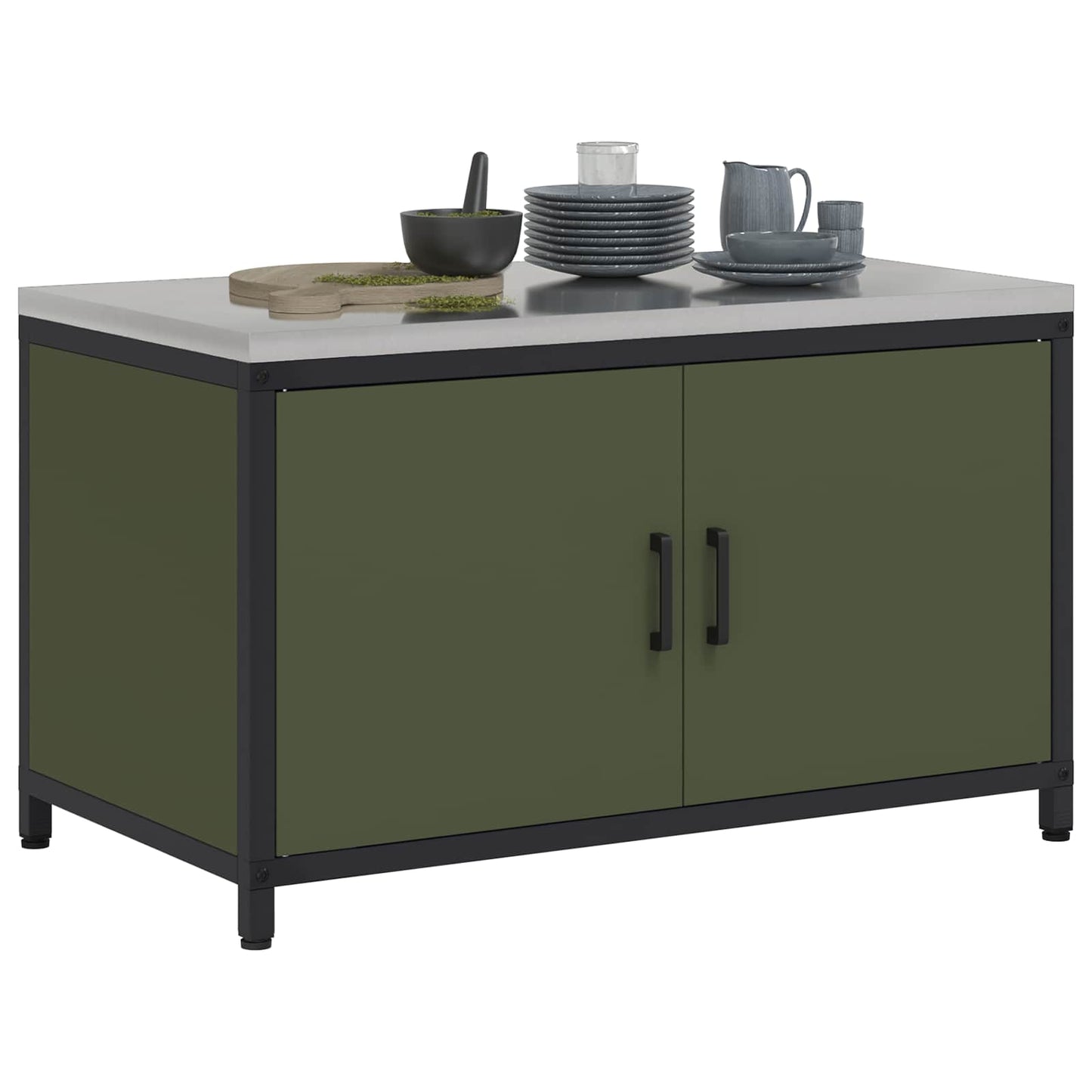 vidaXL Küchenaufbewahrung mit Regal Olive Grün 60 x 50 x 92 cm Stahl