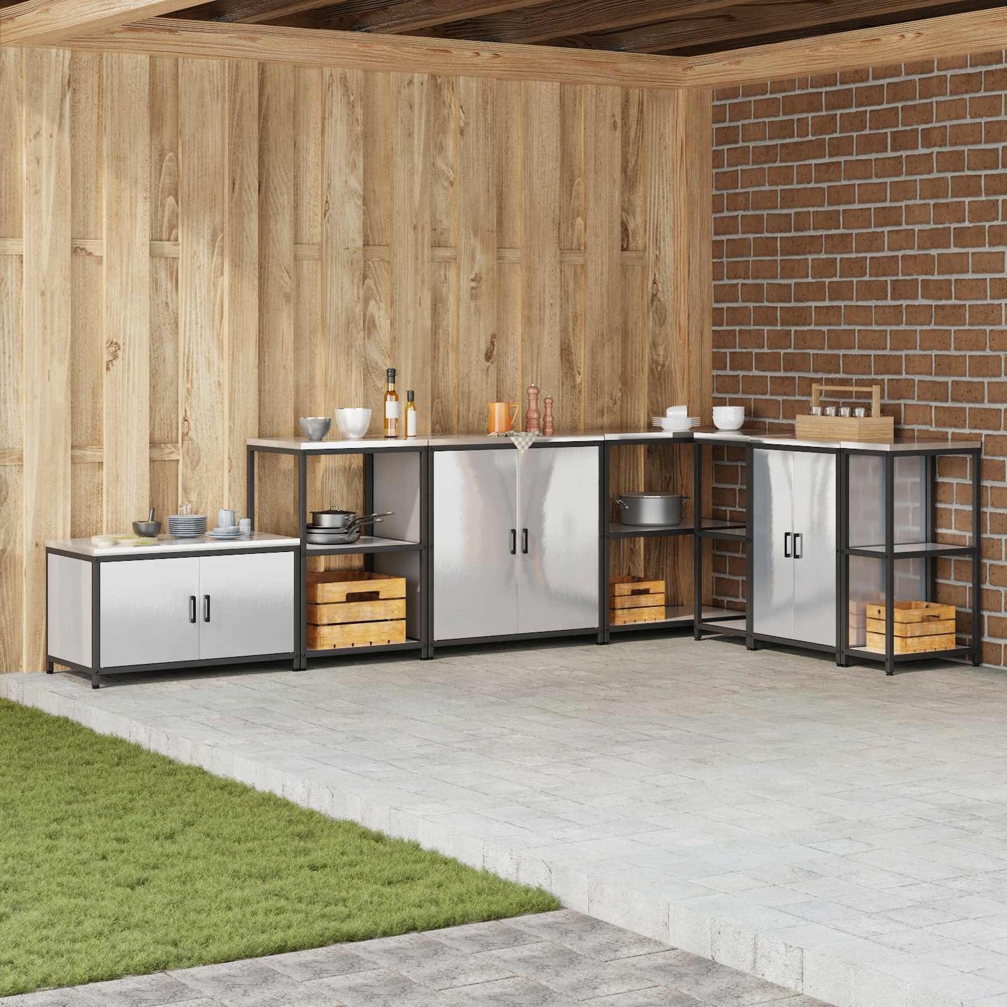 vidaXL Küchenaufbewahrung mit Regal Silber 60 x 50 x 92 cm Stahl