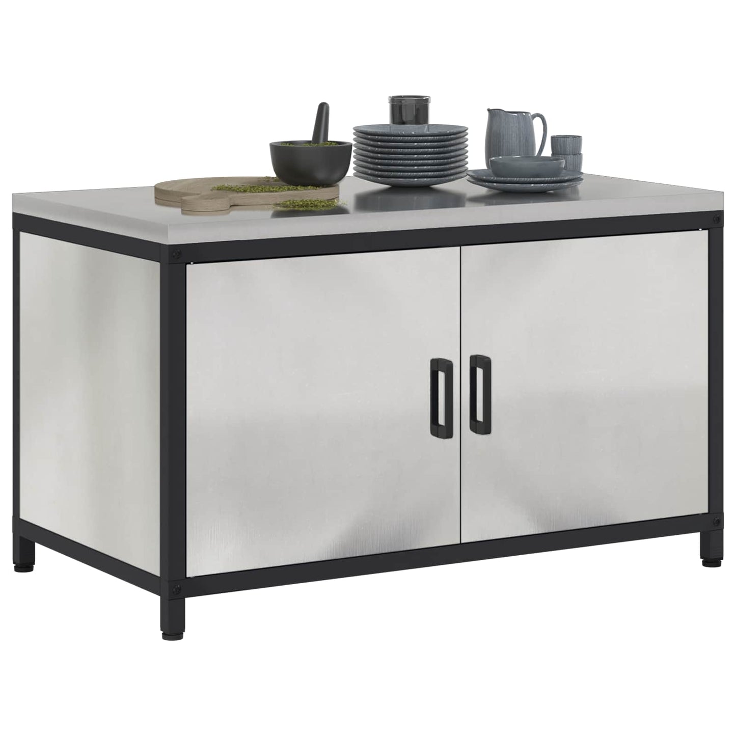 vidaXL Küchenaufbewahrung mit Regal Silber 60 x 50 x 92 cm Stahl