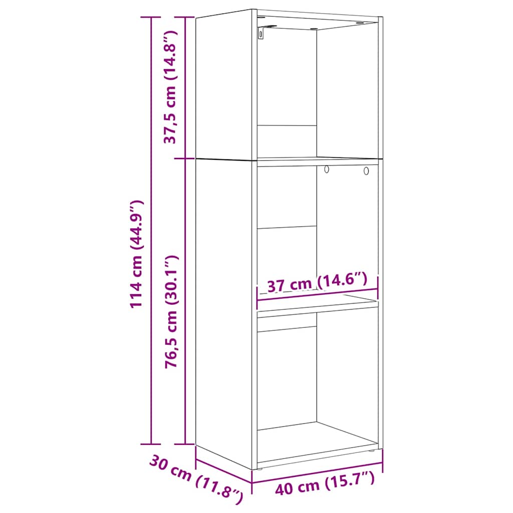 vidaXL Bibliothèque noir aspect chêne 40 x 30 x 114 cm Bois d'ingénierie