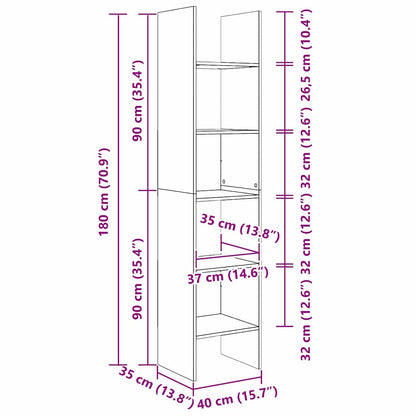 vidaXL Bücherregal Schwarz Eichen-Optik 40 x 35 x 180 cm Holzwerkstoff