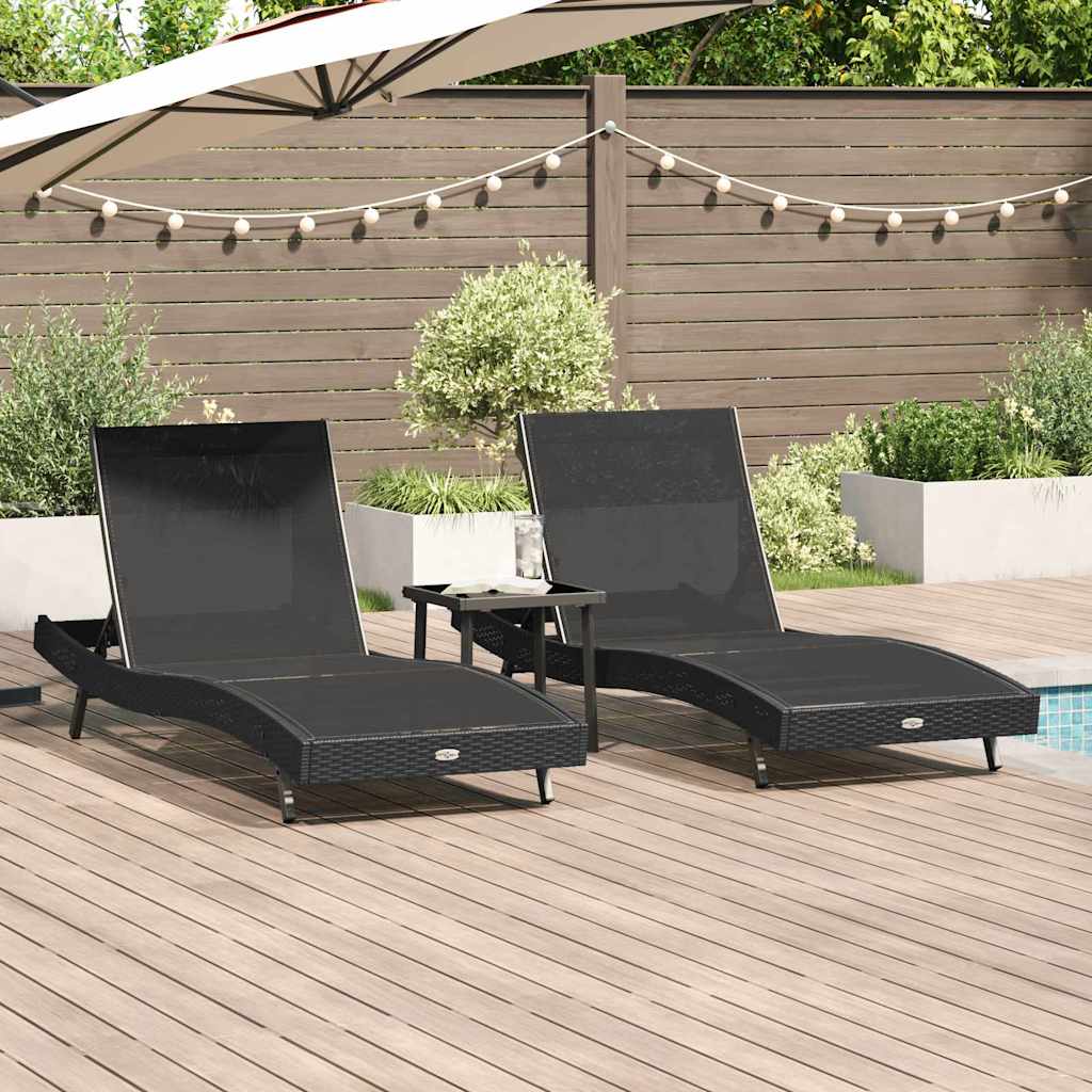 Sonnenliege 3 pcs Schwarz 197 x 70 x 82 cm Poly-Rattan