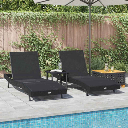 Sonnenliege 3 pcs Schwarz 197 x 70 x 82 cm Poly-Rattan