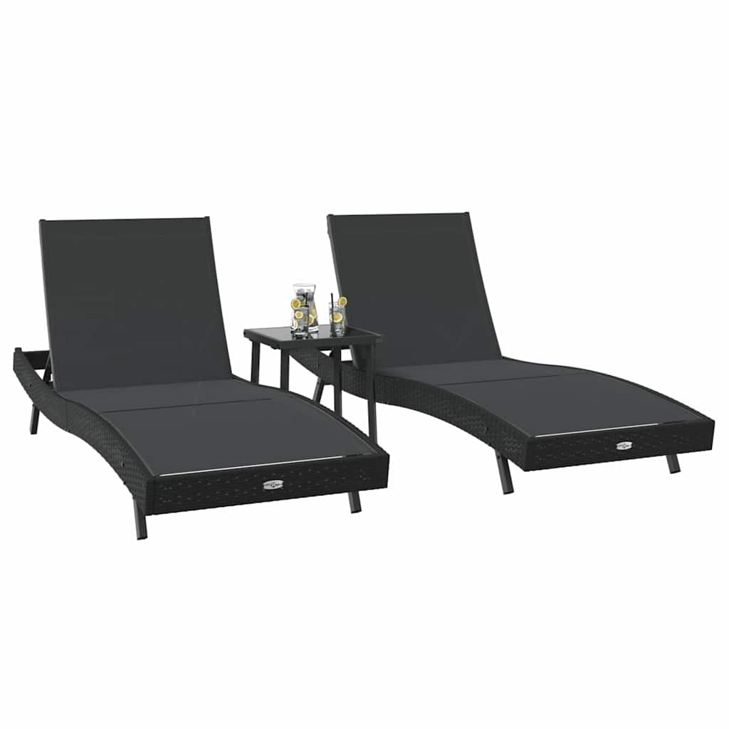 Sonnenliege 3 pcs Schwarz 197 x 70 x 82 cm Poly-Rattan
