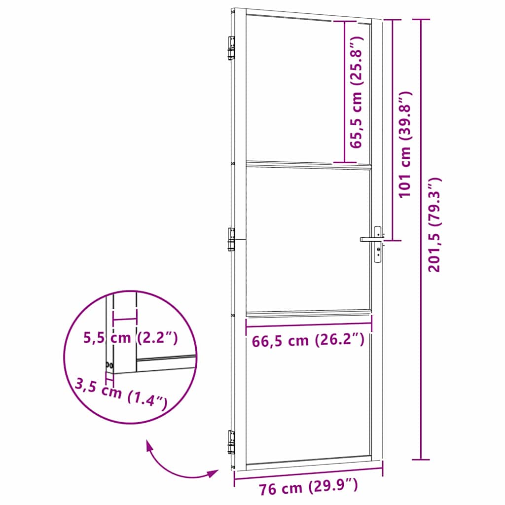 Glastür Gestreift Schwarz 76 x 3.5 x 201.5 cm Aluminium
