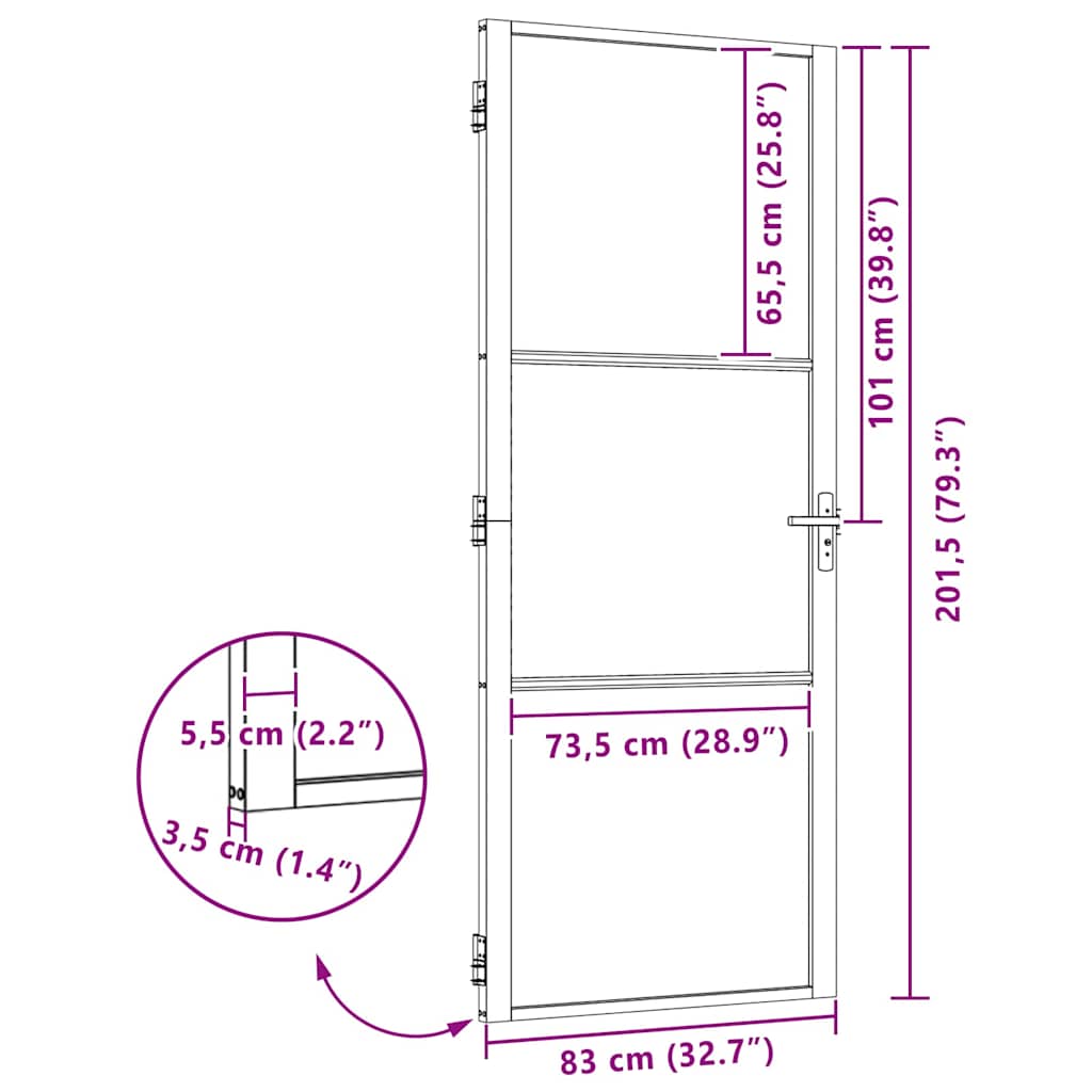 Glastür Gestreift Schwarz 76 x 3.5 x 201.5 cm Aluminium