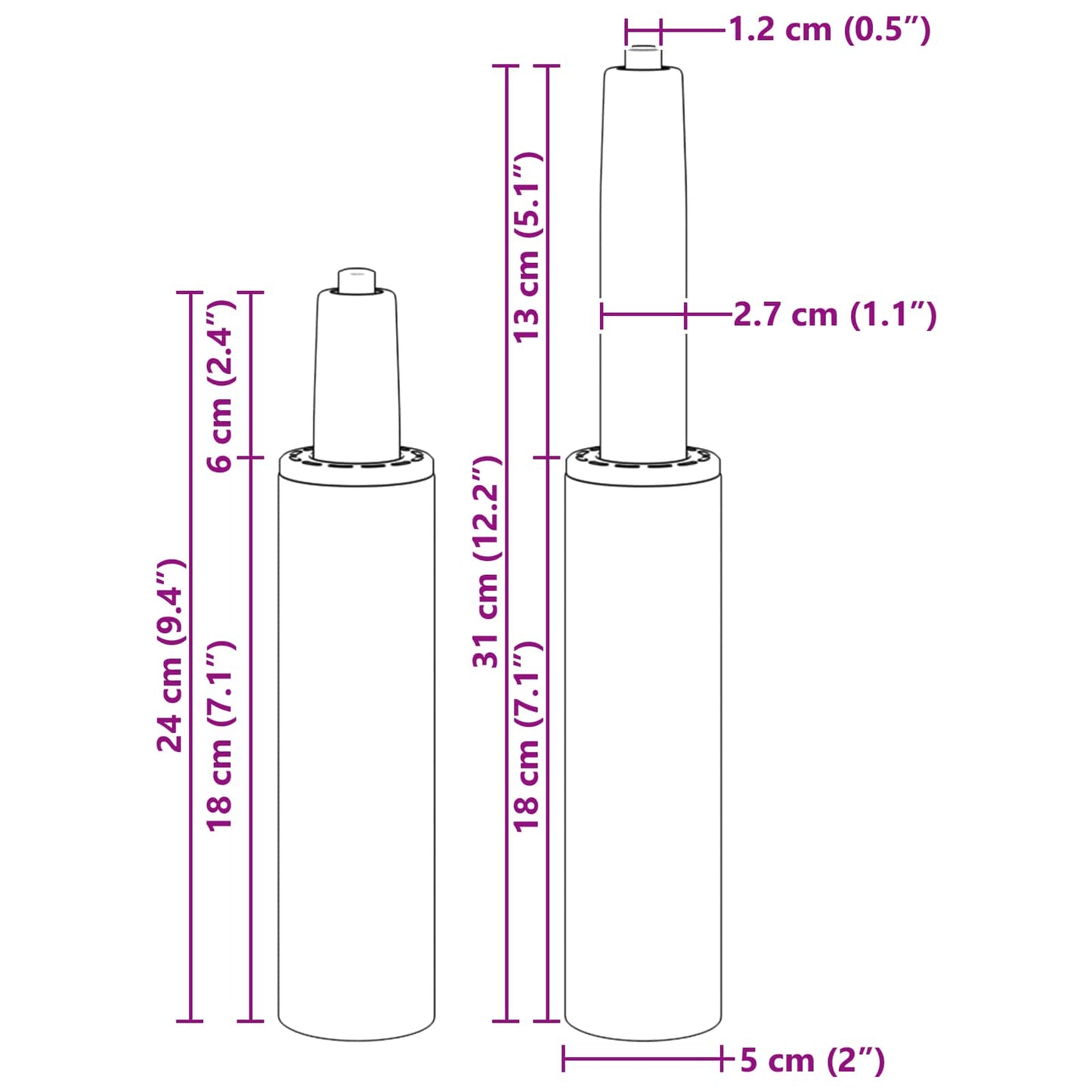 Bürostuhl Gaszylinder Chrom 239-309 mm Eisen