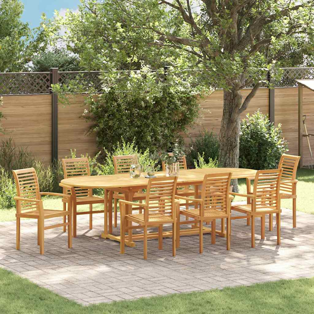 vidaXL Garten Essgruppe 9 Stück Braun Massives Teakholz