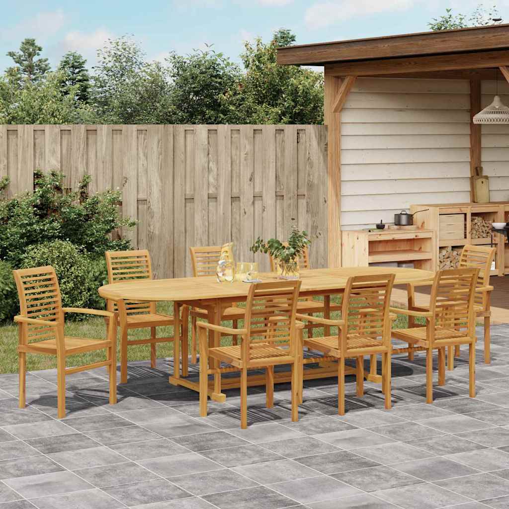 vidaXL Garten Essgruppe 9 Stück Braun Massives Teakholz