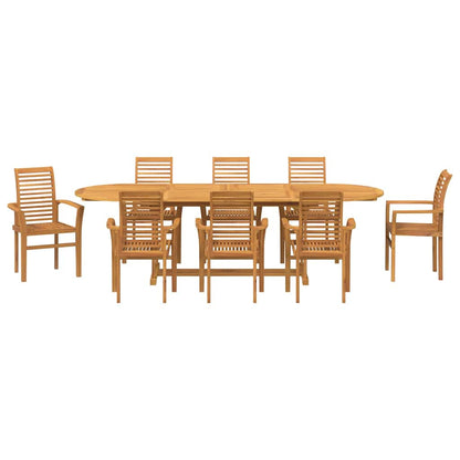 vidaXL Garten Essgruppe 9 Stück Braun Massives Teakholz