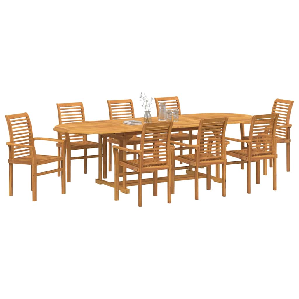 vidaXL Garten Essgruppe 9 Stück Braun Massives Teakholz