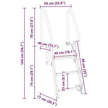 3-Stufen Dockleiter Silber 58 x 77 x 144 cm Aluminium
