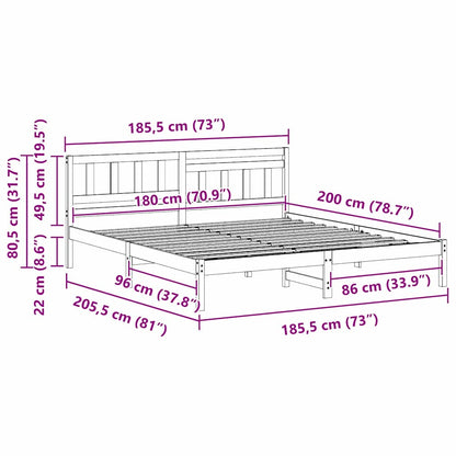 Bettrahmen Wachsbraun 180 x 200 cm Massives Kiefernholz