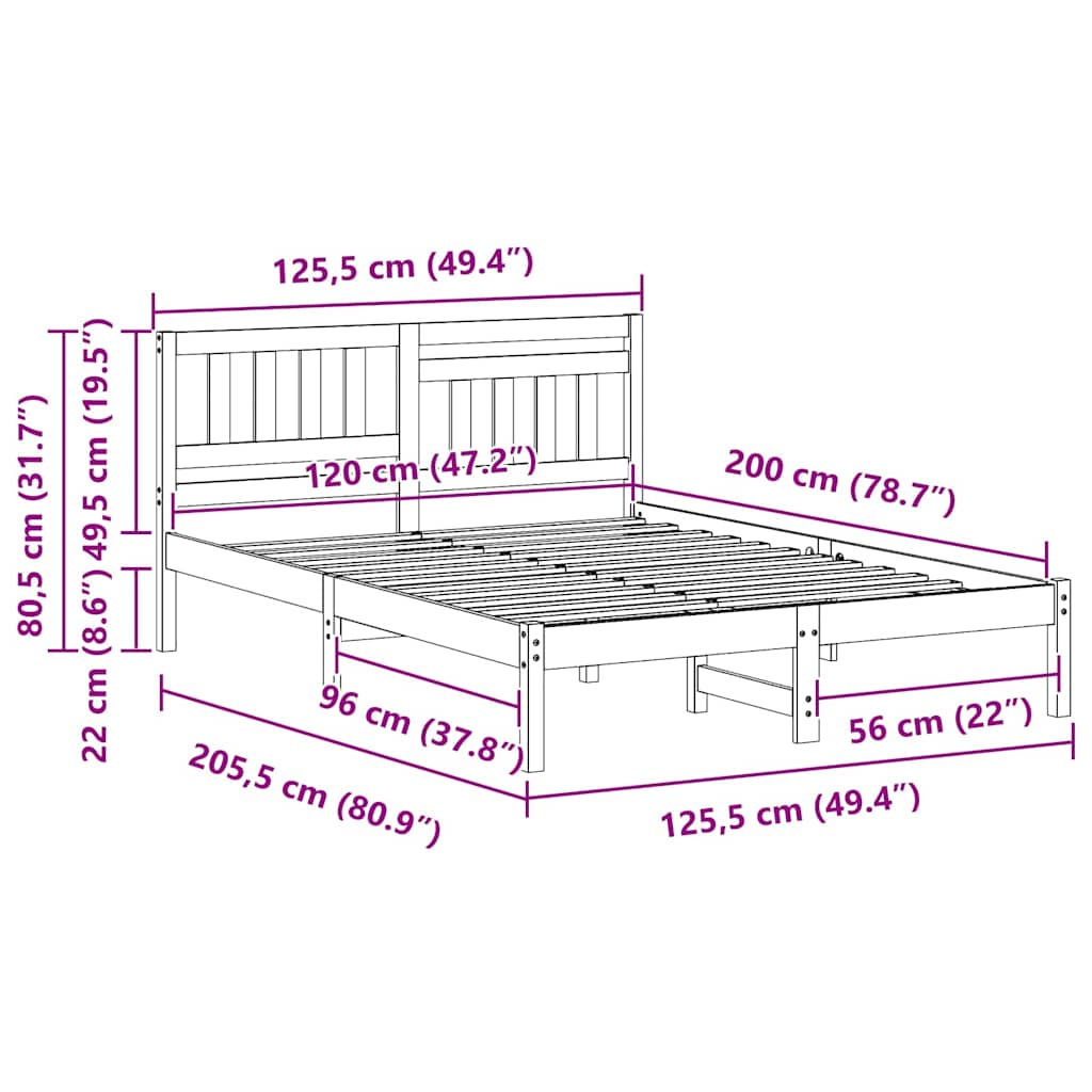 Bettrahmen mit Kopfteil Braun 120 x 200 cm Massives Kiefernholz