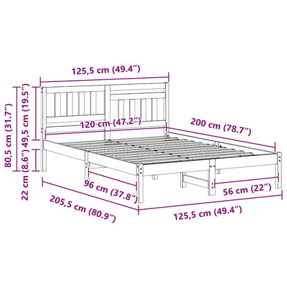 Bettrahmen mit Kopfteil Braun 120 x 200 cm Massives Kiefernholz