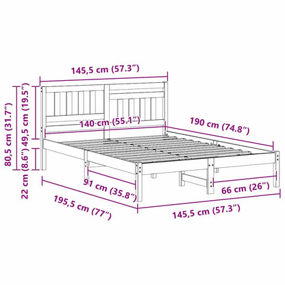 Bettrahmen Wachsbraun 140 x 190 cm Massives Kiefernholz