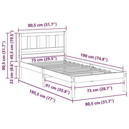 Bettrahmen mit Kopfteil Weiß 75 x 190 cm Massives Kiefernholz
