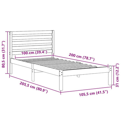 Bettrahmen mit Kopfteil Braun 100 x 200 cm Massives Kiefernholz