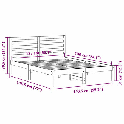 Bettrahmen mit Kopfteil Braun 135 x 190 cm Massives Kiefernholz