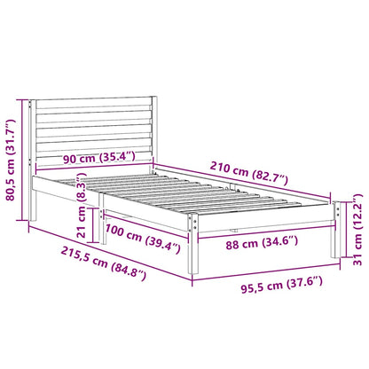 Bettrahmen Wachsbraun 90 x 210 cm Massives Kiefernholz