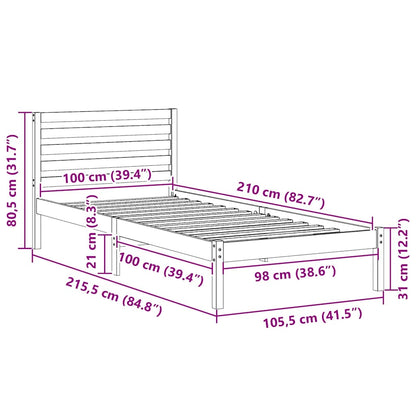 Bettrahmen mit Kopfteil Braun 100 x 210 cm Massives Kiefernholz