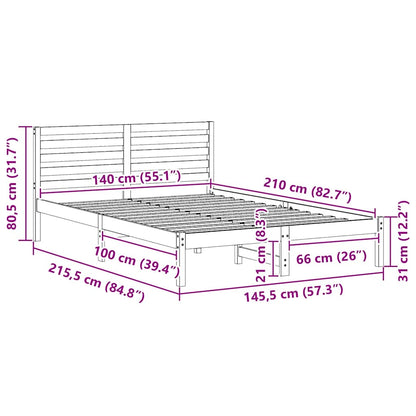Bettrahmen mit Kopfteil Weiß 140 x 210 cm Massives Kiefernholz