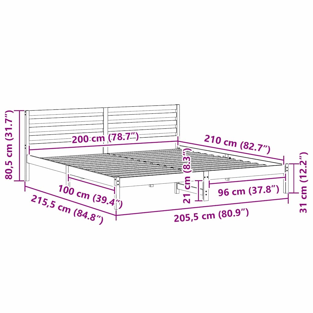 Bettrahmen Wachsbraun 200 x 210 cm Massives Kiefernholz