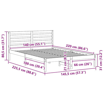 Bettrahmen mit Kopfteil Weiß 140 x 220 cm Massives Kiefernholz