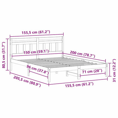 Bettrahmen Weiß 150 x 200 cm Massives Kiefernholz