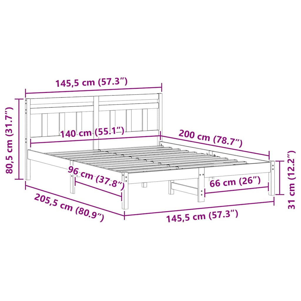 Bettrahmen Braun 140 x 200 cm Massives Kiefernholz