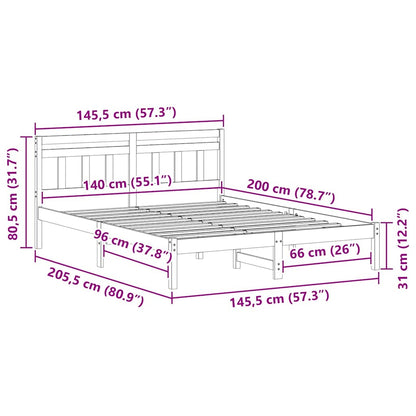 Bettrahmen Braun 140 x 200 cm Massives Kiefernholz