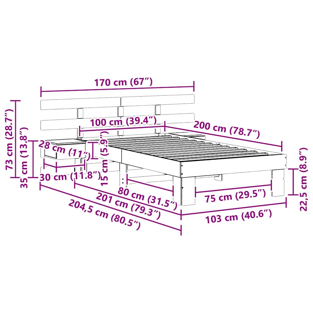 Bettrahmen mit Kopfteil Braun 100 x 200 cm Massives Kiefernholz