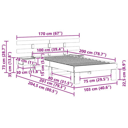 Bettrahmen mit Kopfteil Braun 100 x 200 cm Massives Kiefernholz