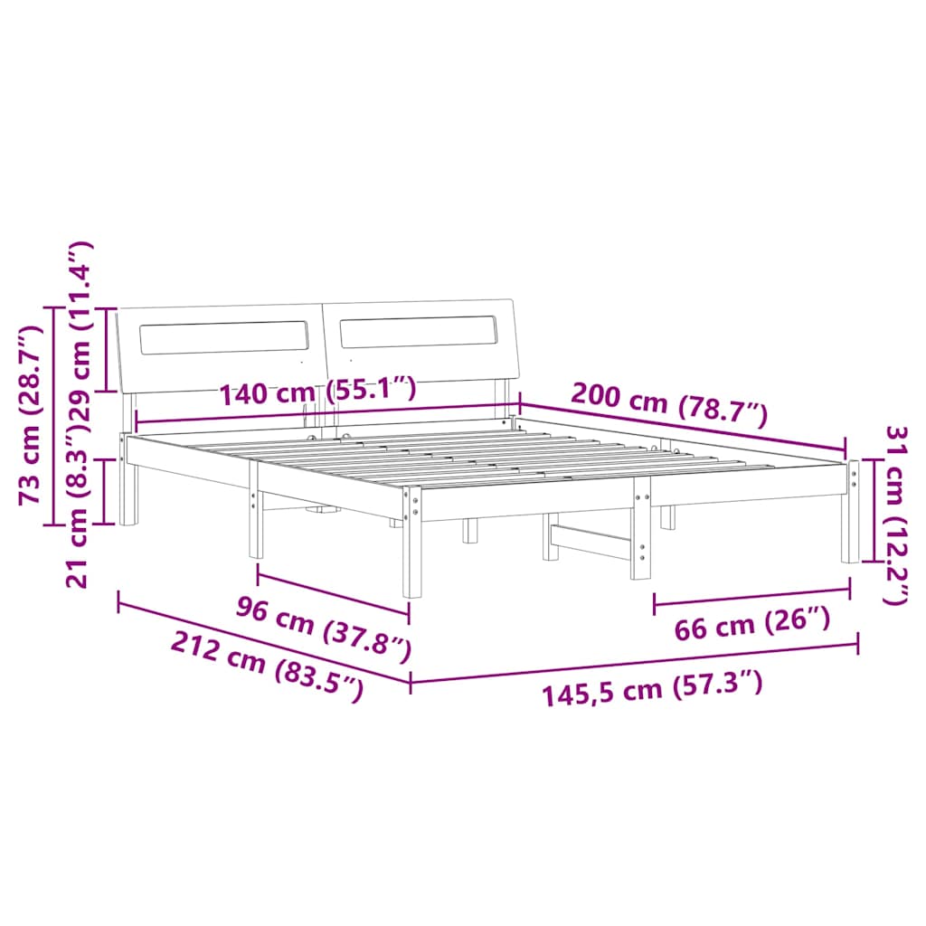 Bettrahmen Wachsbraun 140 x 200 cm Massives Kiefernholz