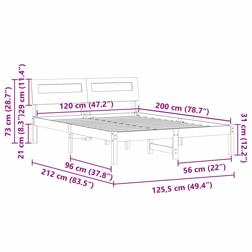 Bettrahmen Wachsbraun 120 x 200 cm Massives Kiefernholz