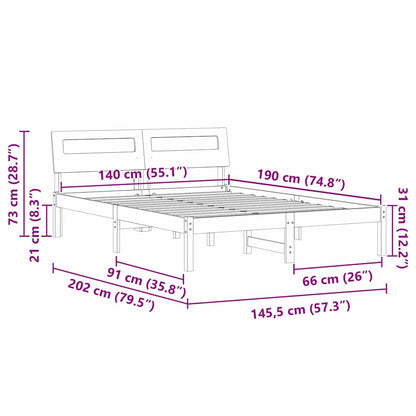 Bettrahmen Wachsbraun 140 x 190 cm Massives Kiefernholz