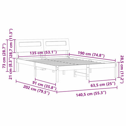 Bettrahmen mit Kopfteil Braun 135 x 190 cm Massives Kiefernholz