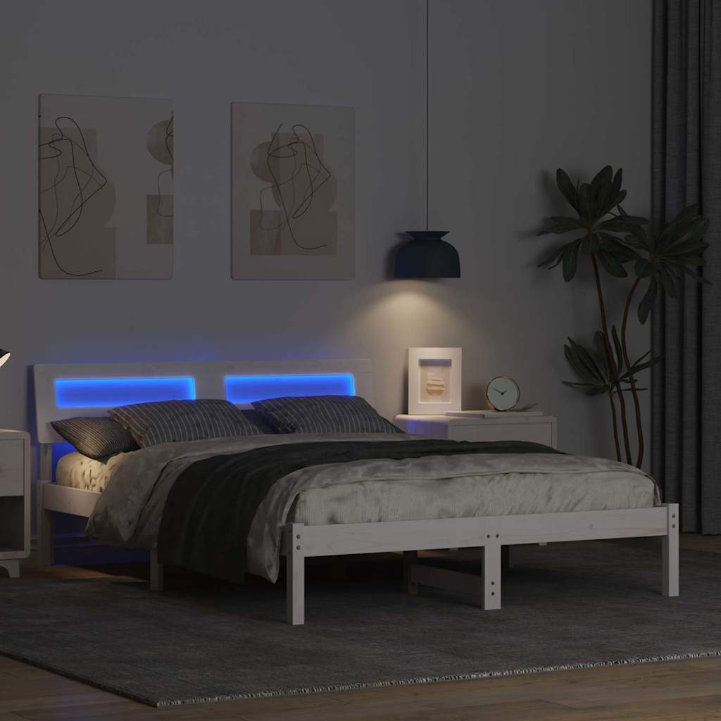 Bettrahmen mit Kopfteil Weiß 120 x 190 cm Massives Kiefernholz