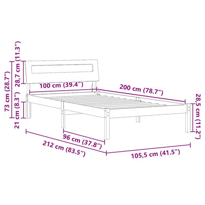 Bettrahmen mit Kopfteil Braun 100 x 200 cm Massives Kiefernholz