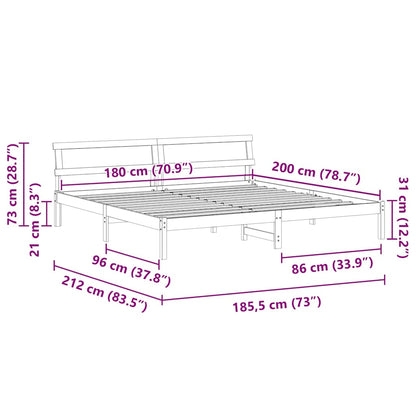 Bettrahmen mit Kopfteil Weiß 180 x 200 cm Massives Kiefernholz