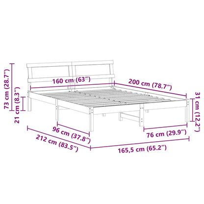 Bettrahmen mit Kopfteil Braun 160 x 200 cm Massives Kiefernholz