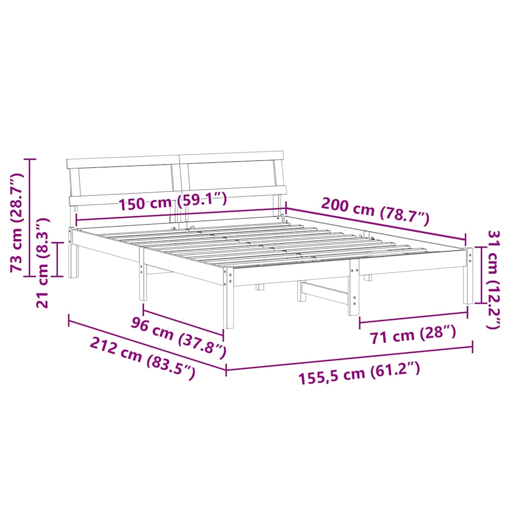 Bettrahmen mit Kopfteil Braun 150 x 200 cm Massives Kiefernholz