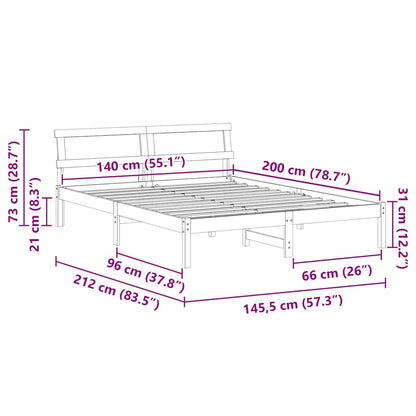 Bettrahmen mit Kopfteil Braun 140 x 200 cm Massives Kiefernholz