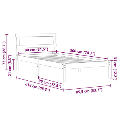 Bettrahmen Wachsbraun 80 x 200 cm Massives Kiefernholz