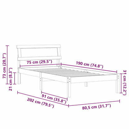 Bettrahmen mit Kopfteil Weiß 75 x 190 cm Massives Kiefernholz